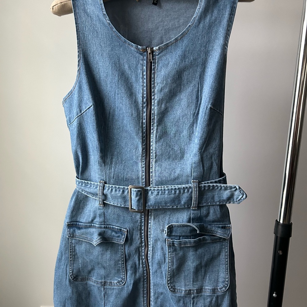 Denim Sleeveless Dress with Belt